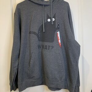 Cat What? Men's Hoodie Funny murderous Cat With Knife Gray XL